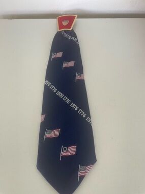 Tie Bicentennial American Flag Tie 1776/1976 with Neck Clip: Bolo  Vintage 1976